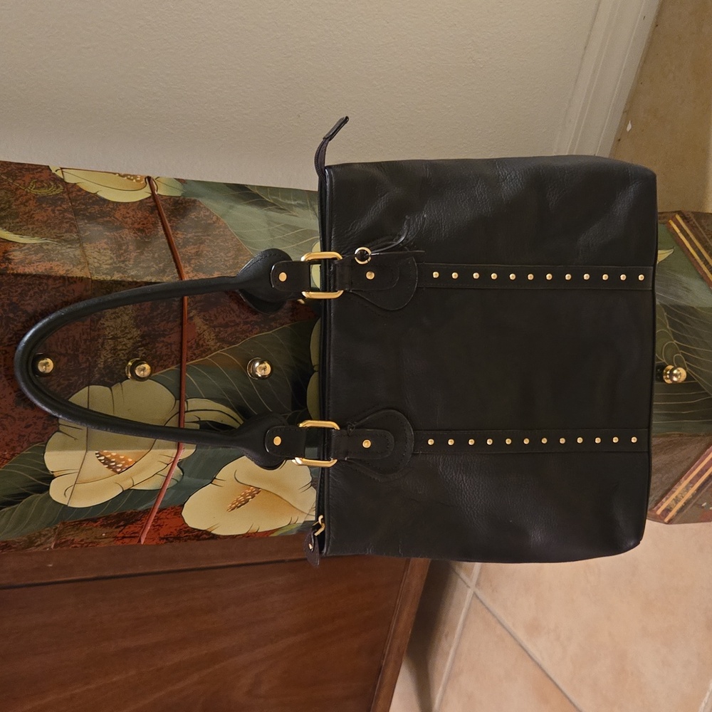 Rolfs Black Shoulder Bag with Gold Accents